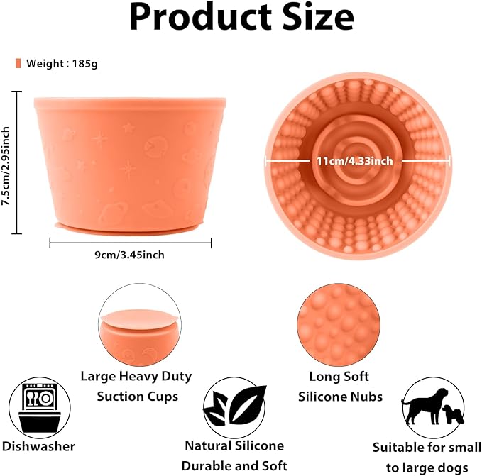 Dog Slow Feeder Lick Bowl - Non-Slip Licking Treat Dispenser for Small Medium Large Dogs, Promotes Anxiety Relief & Prevents Choking, Easy to Clean Feeding Bowl (Light Orange, S)