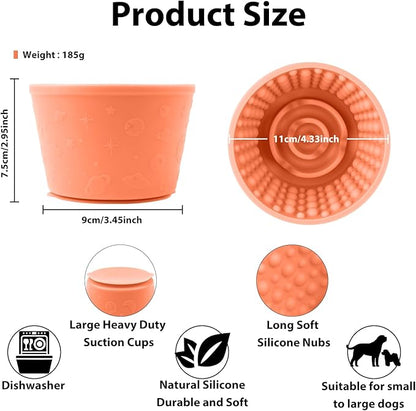 Dog Slow Feeder Lick Bowl - Non-Slip Licking Treat Dispenser for Small Medium Large Dogs, Promotes Anxiety Relief & Prevents Choking, Easy to Clean Feeding Bowl (Light Orange, S)