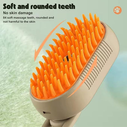 MNSK Cat Steam Brush, 3 in 1 Steamy Silicone Massage Grooming Brush for Cat and Dog, for Massage, Tangled And Hair Loss Remover (Cream)