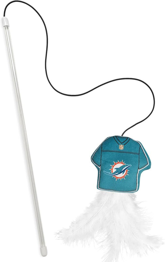 NFL Miami Dolphins Team Jersey Wand with CAT NIP, Cat Toy Jersey Shaped Plush Teaser Toy for Cats & Kittens - Interactive Pet Toy for Play & Exercise