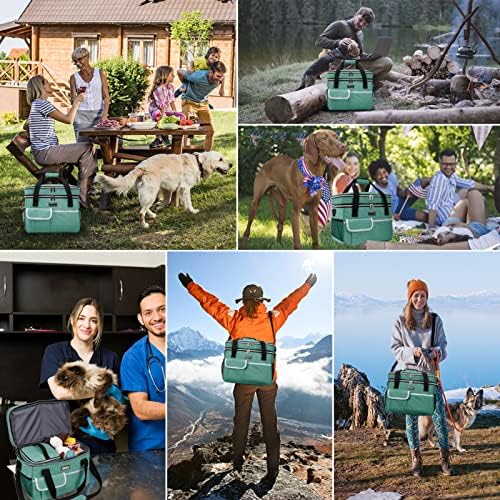 BAGLHER Dog Travel Bag for Supplies - Double-Layer Airline Approved Weekend Pet Travel Organizer Set for Dog and Cat Tote with 2 Pet Food Containers and 2 Collapsible Silicone Bowls Green - Image 5