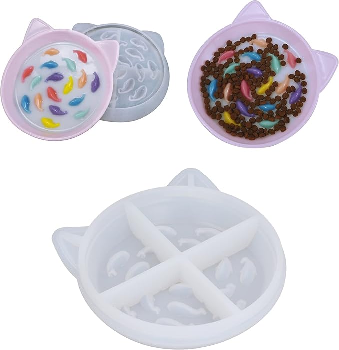 Epoxy Resin Mold, Silicone Dog Bowl Molds Slow Feeder Dog Food Bowls Silicone Molds Food Water Plate Epoxy Mould for Small Medium Dogs Cats Puppy(cat)