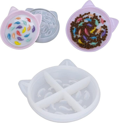 Epoxy Resin Mold, Silicone Dog Bowl Molds Slow Feeder Dog Food Bowls Silicone Molds Food Water Plate Epoxy Mould for Small Medium Dogs Cats Puppy(cat)