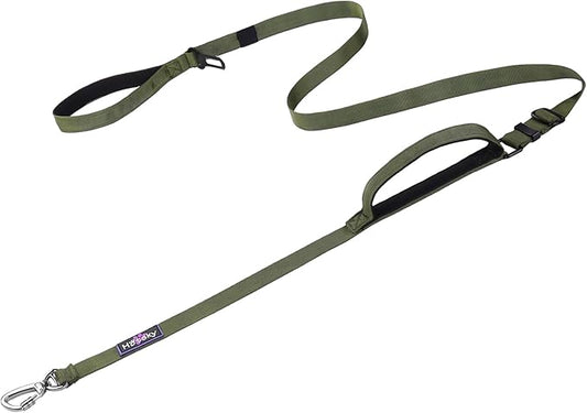 Hotsky Double Handle Dog Leash for Large Medium and Small Breed Dogs that Pull,Adjustable Nylon Heavy Duty Dog Leash with Car Seat Belt for Walking and Training,ArmyGreen,4.5-6 FT