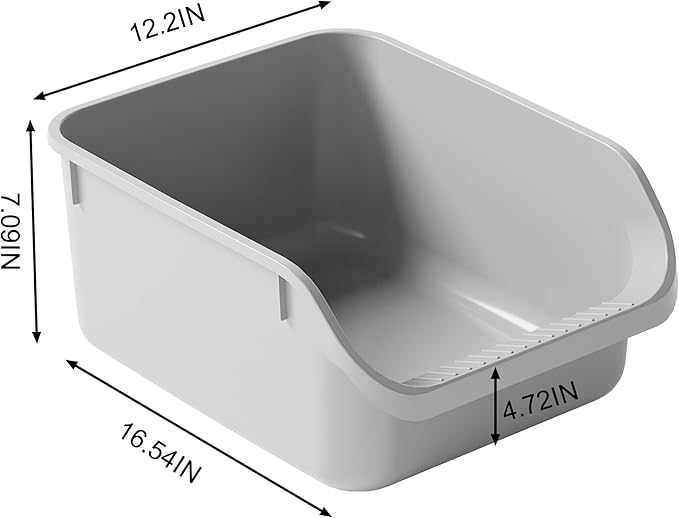Cat Litter Box with High Sides Anti-Splashing for Indoor Cats Low Entry Kitty Litter Boxes (Grey)