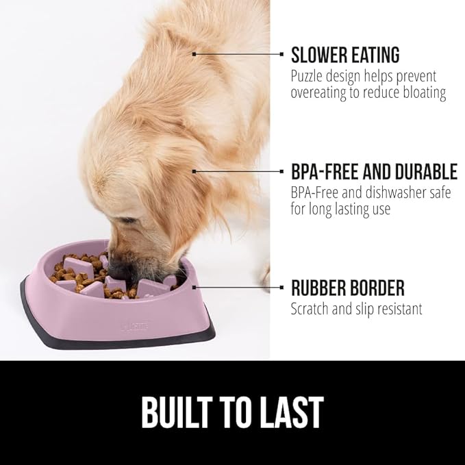 GORILLA GRIP Patented BPA Free Slow Feeder Dog Bowls, 4 Cup Interactive Puzzle Toy for Dogs and Cats Food Training Enrichment, Keeps Pets Busy and Prevents Puppy Overeating, Large Breeds, Pink