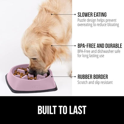 GORILLA GRIP Patented BPA Free Slow Feeder Dog Bowls, 4 Cup Interactive Puzzle Toy for Dogs and Cats Food Training Enrichment, Keeps Pets Busy and Prevents Puppy Overeating, Large Breeds, Pink