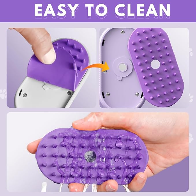 Cat Steam Brush for Shedding, 4-in-1 Rechargeable Pet Grooming Brush for Cats & Dogs, Anti-Static, Massage, Cleaning & Combing with Gentle Steam, Removes Loose Hair & Tangles (Purple)