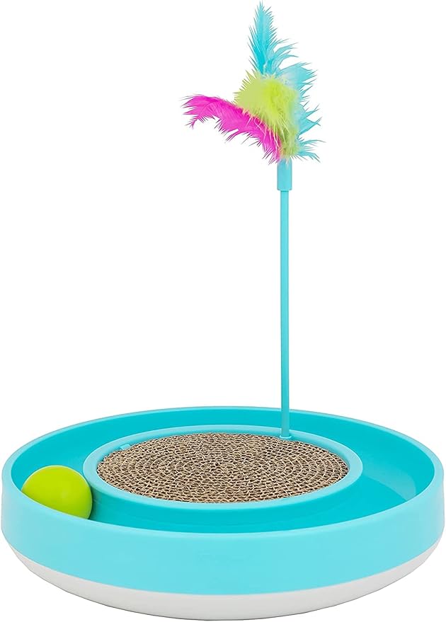 OurPets Wobble Scratch Track Cat Toy - Interactive Cat Toys for Indoor Cats with Ball Track That Rolls; Feather Wand and Scratcher Pad. Great as a Kitten Toy for Self Play to Keep Them Busy