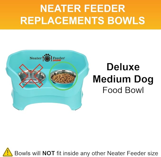Neater Pet Brands 3.5 Cup (28 oz.) Stainless Steel Dog Bowls, 1 Single Neater Feeder Replacement Bowl (Medium Deluxe Model), Dog Food Bowl or Water Bowls, Dishwasher Safe Metal Dish for Medium Dogs