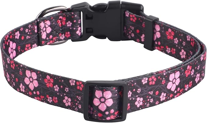 QQPETS Adjustable Soft Dog Collar: Print Flower Pink Multicolor Cute Patterns for XS Small Medium Large Pet Girl Boy Puppy Walking Running Training