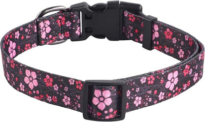 QQPETS Adjustable Soft Dog Collar: Print Flower Pink Multicolor Cute Patterns for XS Small Medium Large Pet Girl Boy Puppy Walking Running Training