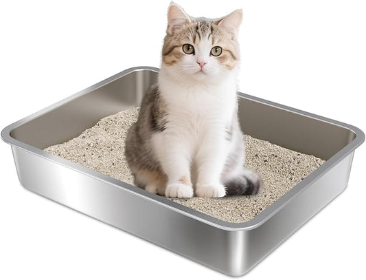 Stainless Steel Litter Box,Small Litter Box 17.7" x 13.7" x 4", Metal Litter Boxes for Kittens Kitty Senior Cat/Rabbits, Easy Entry, Easy Clean Non Stick No Smell