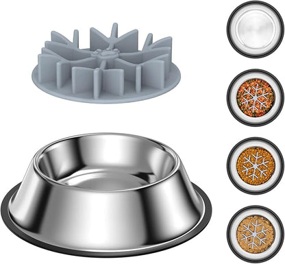2-in-1 Metal Dog Bowl with Slow Feeder Insert, Food Grade 304 Slow Feeder Dog Bowls, Non-Slip Bottom, Pet Slower Food Feeding Bowls for Increases Feeding Time, Reduces Digestive Problems (L)