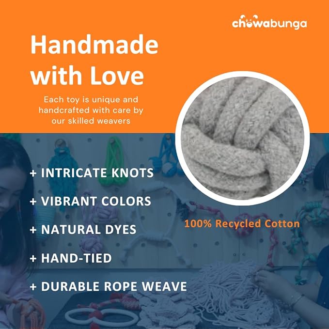 Rope Ball Dog Toy, Ice Cream Scoops - Eco Cotton Dog Rope Ball Dog Tug Toy with Fetch Toy Loop Handle - Natural, Non-Toxic Dyes, Tug of War Dog Toy for Small & Medium Dogs