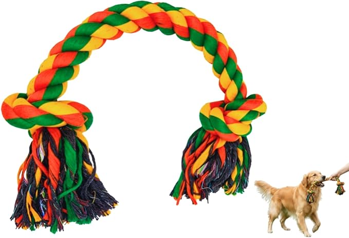 Heavy Duty Dog Rope Toys for Large/Medium Aggressive Chewers, 27.5 Inch Tough Cotton Tug Toy, 1.4 lbs Indestructible Double Knot Rope for Teeth Cleaning – Stronger for Golden Retriever