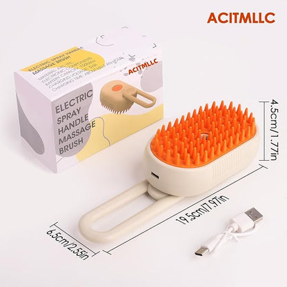 Cat Steam Brush for Shedding & Deshedding - 4-in-1 USB Rechargeable Pet Hair Removal Comb with Water Tank, for Indoor Long/Short Haired Cats & Dogs, Grooming Massage & Cleaning (Khaki)