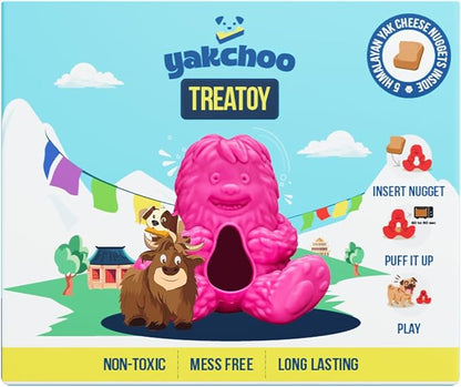 Treatoy for Dogs (Pink) | BPA Free Interactive Chew Toy with Natural Himalayan Cheese Treat | Durable, Gentle on Gums, Fun Training & Dental Toy | Includes 5 Yak Cheese Nuggets