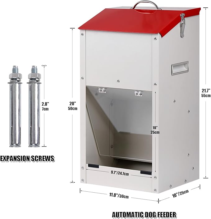 Galvanized Automatic Dog Feeder Large Breed Dog Food Dispenser for Large Dogs, 25lbs Outdoor Pets Feeder Gravity Food Feeder