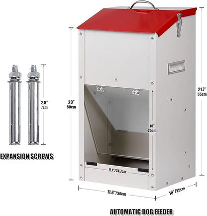 Galvanized Automatic Dog Feeder Large Breed Dog Food Dispenser for Large Dogs, 25lbs Outdoor Pets Feeder Gravity Food Feeder