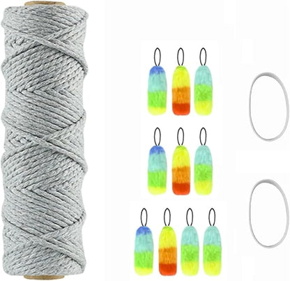 AsFrost 1 Roll of Rope (60m/2362 inch) + 10 Plush Toys + 2 White Silicone Ring Accessory Set Interactive Cat Toy, Cat Treadmill Running Toy