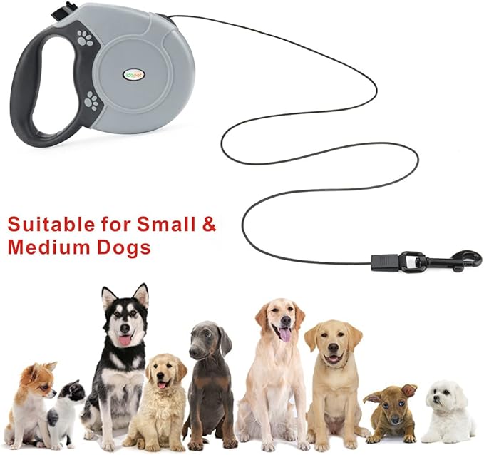 Idepet Heavy Duty Retractable Dog Leash for Small and Medium Dogs, Anti-Chewing Steel Chain Design,360 DegreeTangle-Free,Break and Lock System,16ft Leash Dog Walking (Round Rope)