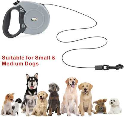 Idepet Heavy Duty Retractable Dog Leash for Small and Medium Dogs, Anti-Chewing Steel Chain Design,360 DegreeTangle-Free,Break and Lock System,16ft Leash Dog Walking (Round Rope)