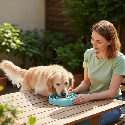 Pet Slow Feeder Bowl - Anti-Choking Maze Design, Universal for Dogs & Cats, Anti-Slip & Anti-Tip (Bowl-Light Blue)