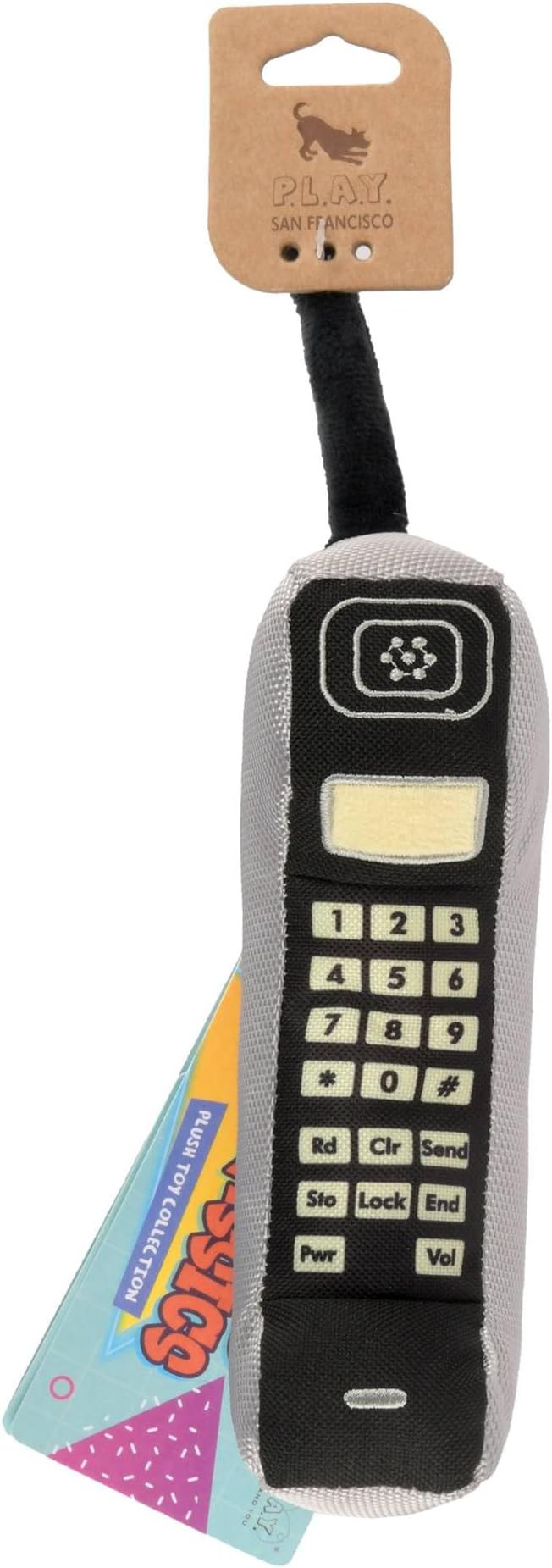 P.L.A.Y. Cute Plush Dog Toys - 1990s Classics Themed Durable Squeaker Crinkle Chew Toy, Great for Puppies & Small, Medium, Large Dog - Machine Washable, Recycled Material (90s Are Calling Block Phone)