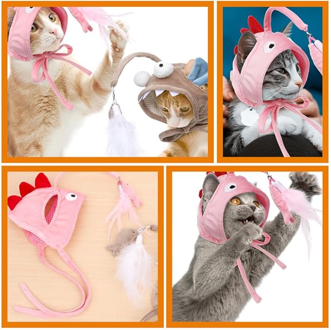 POPETPOP Cat Wand, Cat Wand Interactive Head Mounted Hats for Indoor Kitten or s