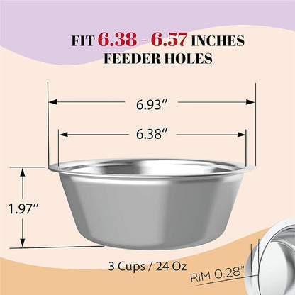 AVERYDAY 24oz Stainless Steel Dog Bowls Set, 2 Pack for Replacement Dogs Bowl Stand, 3 Cups Metal Dog Bowls, 6 Inch Small Medium Dogs Water Bowl for Raised Feeder with Opening 6.38-6.57''