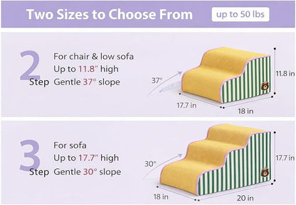 Dog Steps for Small Dogs, Dog Stairs for Bed, Curved Pet Stairs for Puppy and Cat, Doggie Ladder with Washable Cover, Pet Ramp for Sofa, Non-Slip Pet Stairs for Indoor Use(3 Step)