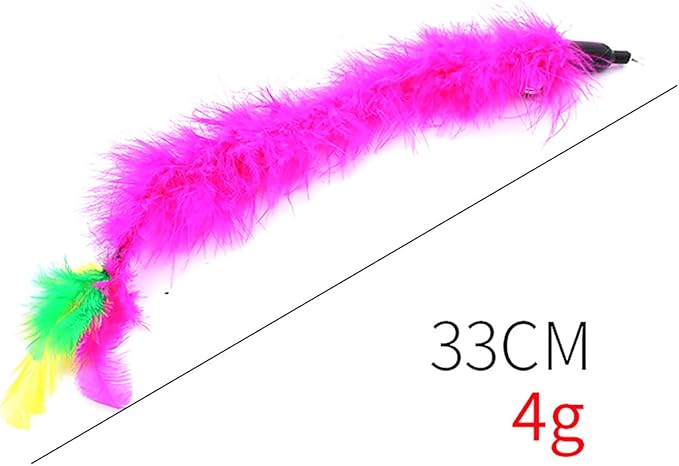 2 Pcs Cat Toys Interactive Refill Replacement Feather Pack Furry Tail Butterfly Dragonfly Fish Mouse Caterpillar Worm Birds Feathers for Kitten Cats, Long Feather Fuchsia CT15B