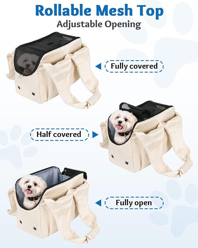 Dog Purse Carrier for Small Dogs and Cats up to 15 lbs, Portable Soft Sided Travel Pet Tote Bag with 4 Large Pockets,Foldable Puppy Bag Carrier for Outings and Travel (Beige)