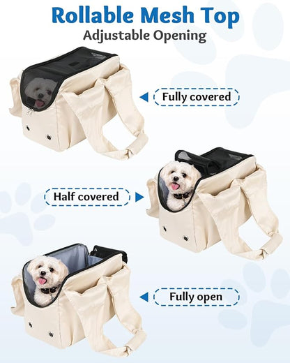 Dog Purse Carrier for Small Dogs and Cats up to 15 lbs, Portable Soft Sided Travel Pet Tote Bag with 4 Large Pockets,Foldable Puppy Bag Carrier for Outings and Travel (Beige)
