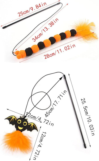 Halloween Cat Tunnel with Toys Set, Gothic Interactive Kitten Toy for Indoor Cats Kitty, Kitten Tube Tent, Feather Wand Teaser Bell Fuzzy Ball Springs Mouse for Small Animals (A, 23.3X15X112.3CM)