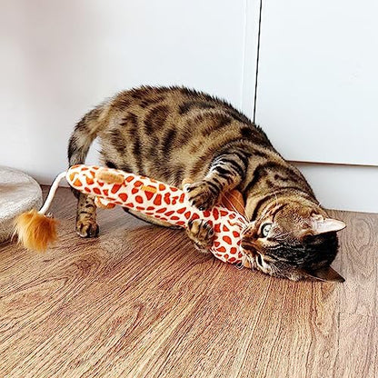 TTcat Large 11.42 Inch Giraffe Silvervine Cat Kick Toy, Crinkle Plush Cat Chew Pillow Toy with Bell Tail, Interactive Kitten Teething Stuffed Toy for Biting, Wrestling & Playing. - Image 5