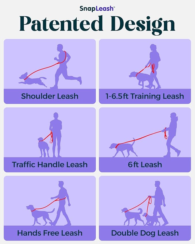 Hands-Free Dog Leash Training Running Snapleash, Waist & Shoulder Lead for Walking, Traffic Lead, Dual Pet Leash Adjustable for Large, Medium and Small Dog Breeds (RED, Small (5/8in x 7.5ft))