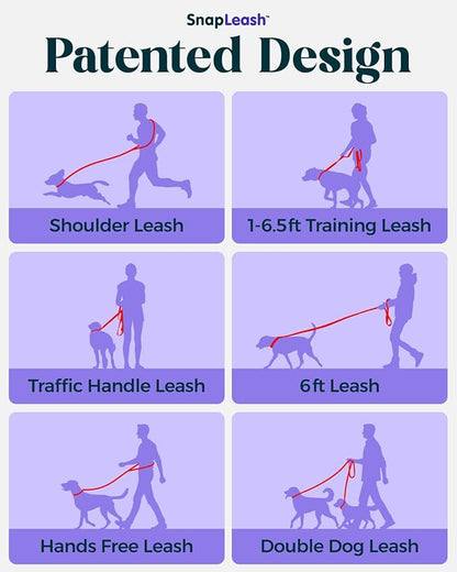 Hands-Free Dog Leash Training Running Snapleash, Waist & Shoulder Lead for Walking, Traffic Lead, Dual Pet Leash Adjustable for Large, Medium and Small Dog Breeds (RED, Small (5/8in x 7.5ft))