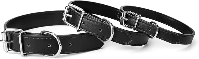 Black Leather Dog Collar for Small,Medium, Large Dog, (Small: Wide :0.55'' for Dog's Neck: 9''~12'', Black)