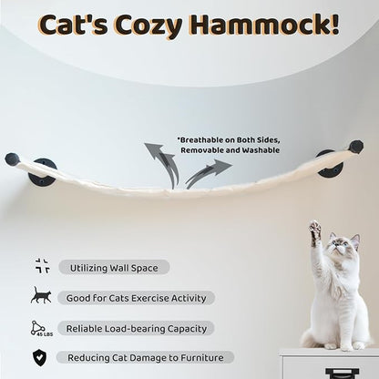 Cat Hammock Wall Mounted, 35.43 x 12.99 inch Wall Mounted Cat Shelves, Metal Brackets Cats Beds for Sleeping, Playing, Climbing and Resting Stabilized Wall Furniture for Large Cats or Kitty