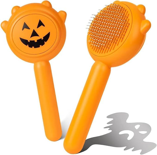 Cat Brush for Shedding, Pumpkin Cat Brushes with Gentle Bristles and Release Button, Gentle Self Cleaning Pet Brush for Indoor Cats and Dogs Daily Grooming Tool During Shedding Season