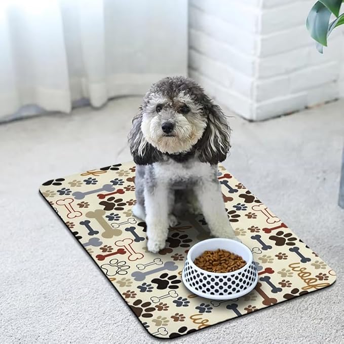 Dog Food Mats for Floors Waterproof, Pet Water Bowl Mats Pet Feeding Absorbent Placemats Beige 12 * 20 inch