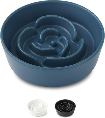 Ceramic Slow Feeder Dog Bowl for Small Dogs & Cats, 6 Inch Puzzle Pet Food Dish, Non-Slip Heavy Design, Helps Reduce Fast Eating, Bloating & Indigestion, Dishwasher Safe (Deep Ocean Blue)