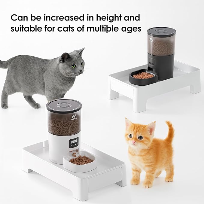 Adjustable Automatic Cat Feeder Stand, Raised Pet Feeder Stand for Cats and Dogs Neck Health, Non-Slip Elevated Holder Fits Most Automatic Feeders & Water Dispensers, White (Holder ONLY)