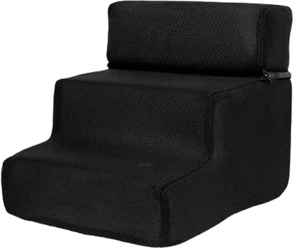Foldable Pet Stairs Cover for Foam Dog Ramps, 3 Step Dog Ladder Cover, Replacement Slip Non-Slip Dogs Ramp Stairs Case for Puppy (Black)