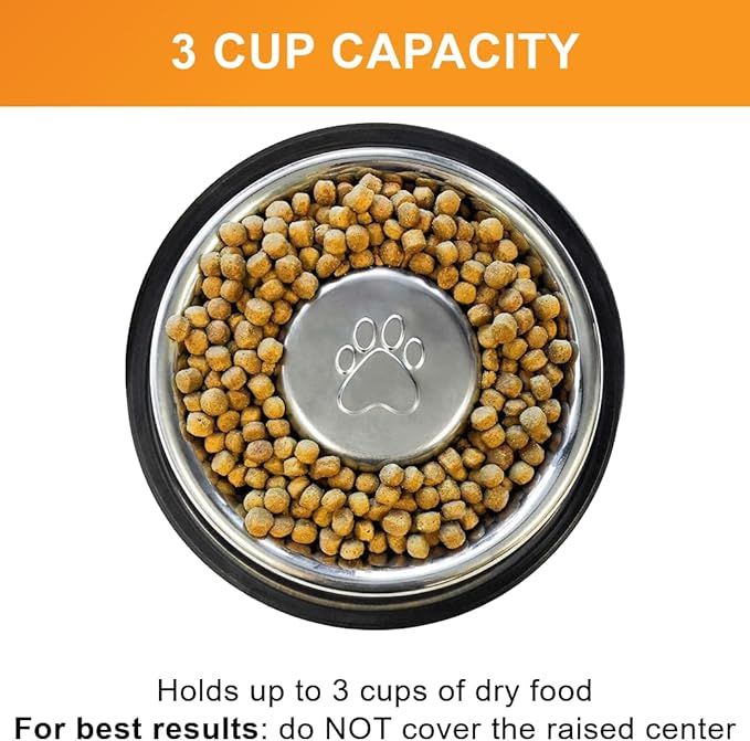 Neater Pet Brands Stainless Steel Slow Feed Bowl - Non-Tip & Non-Skid - Stops Dog Food Gulping, Bloat, Indigestion, and Rapid Eating (3 Cup)