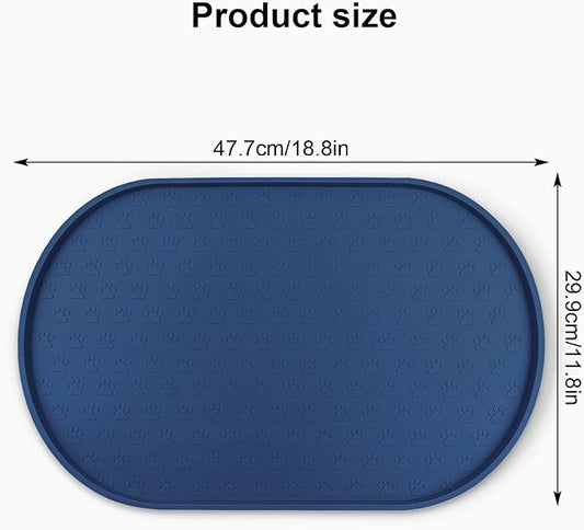 KPWACD Pet Feeding Mat for Dogs and Cats, Silicone Dog Placemat Non-Slip Waterproof Bowl Mats Prevent Food and Water Overflow, High-Lips Puppy Dish Tray Mat Suitable for Large Medium Small Pets, Navy