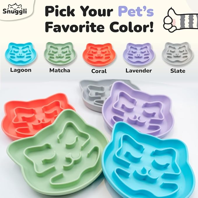 Snuggli Slow Feeder Cat Bowl | Cat Puzzle Feeder for Slow Eating, Mental Enrichment, Digestion, & Bloat Relief | Non-Slip Silicone, Dishwasher Safe, 1 Cup (Lavender)