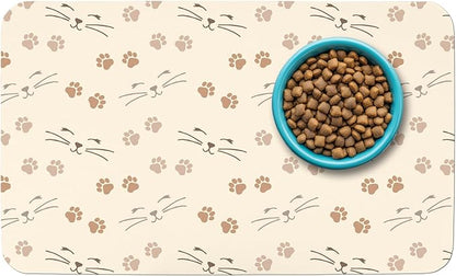 Patterned Cat & Dog Bowl Mat for Food and Water, 12"×20" Quick Dry Absorbent Pet Feeding Mat, Eco-Friendly Dog Placemat